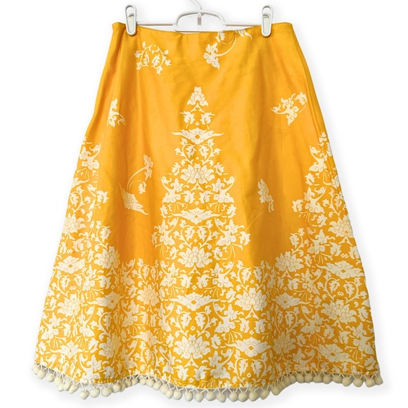 Folk-inspired A-line floral skirt with Pom-Pom trim, yellow, size 4 - Picture 1 of 5